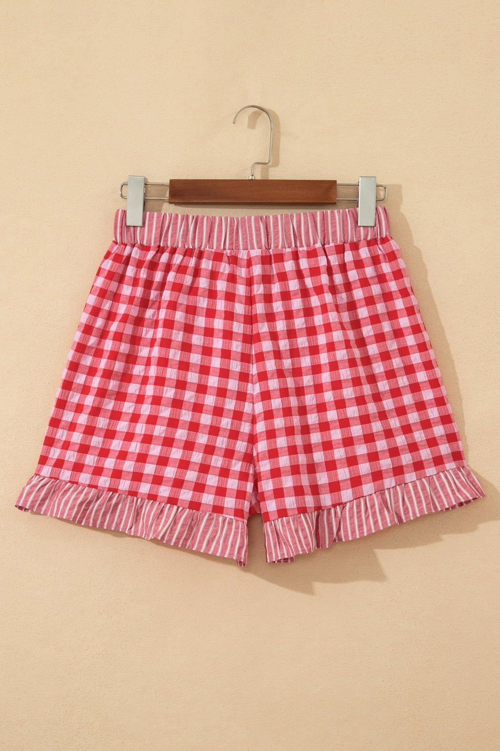 Gingham Ruffle Stripe Patchwork Lace Tie Shorts - Rooted & Reckless Co.