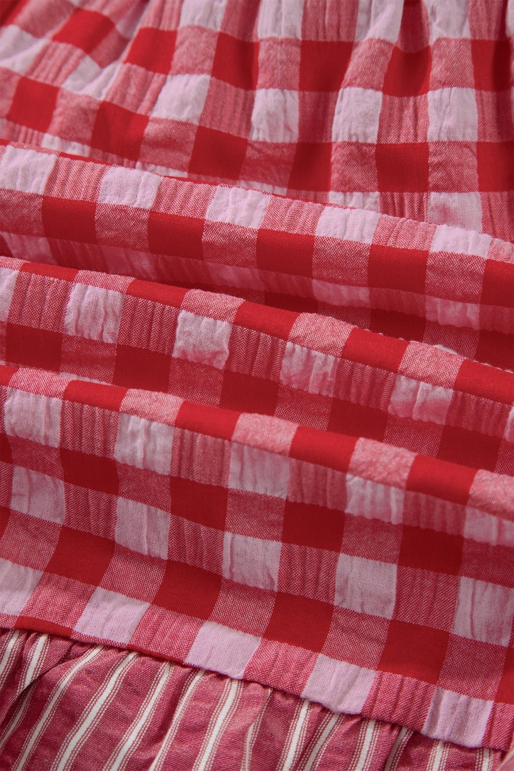Gingham Ruffle Stripe Patchwork Lace Tie Shorts - Rooted & Reckless Co.