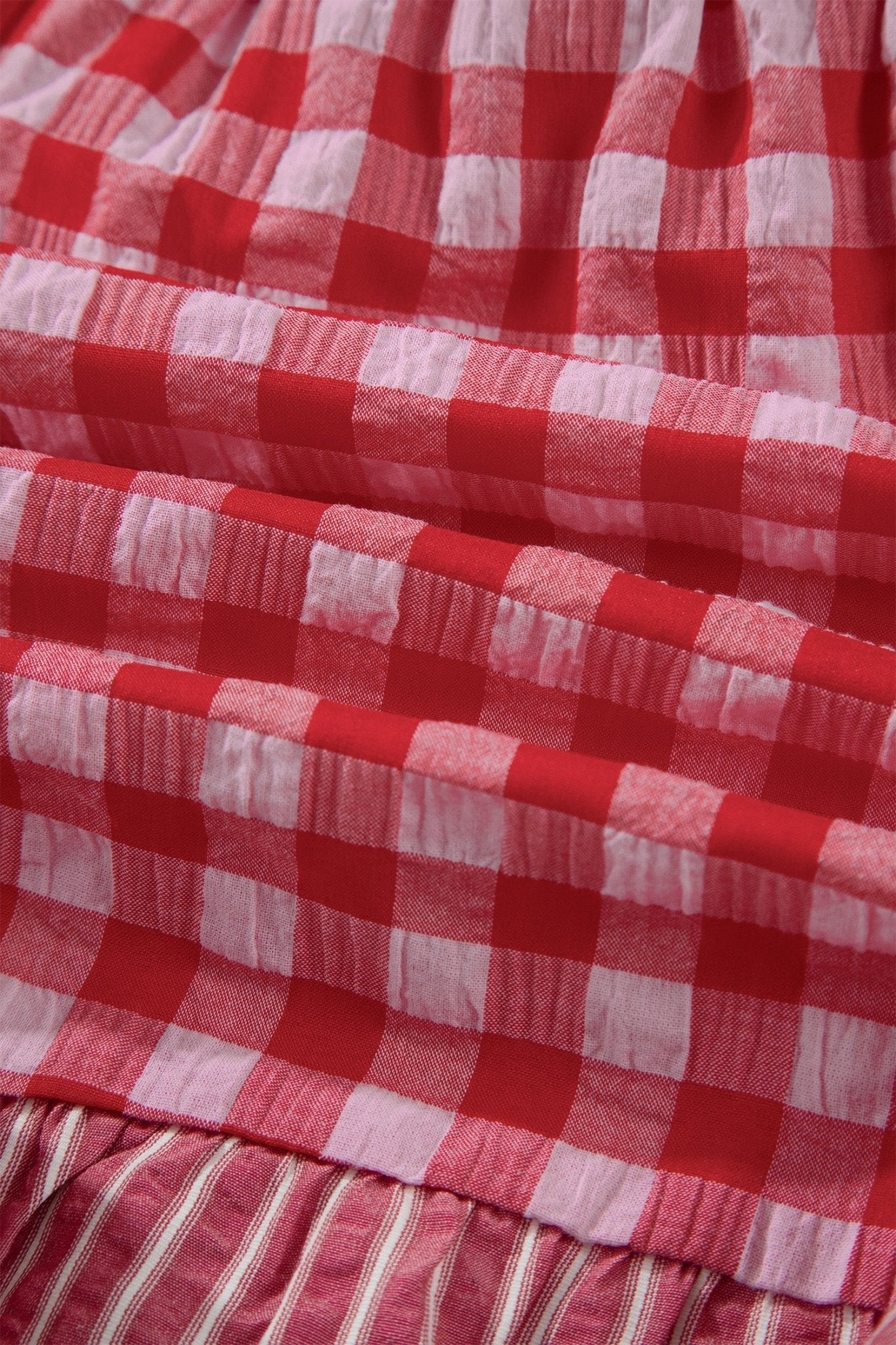 Gingham Ruffle Stripe Patchwork Lace Tie Shorts - Rooted & Reckless Co.