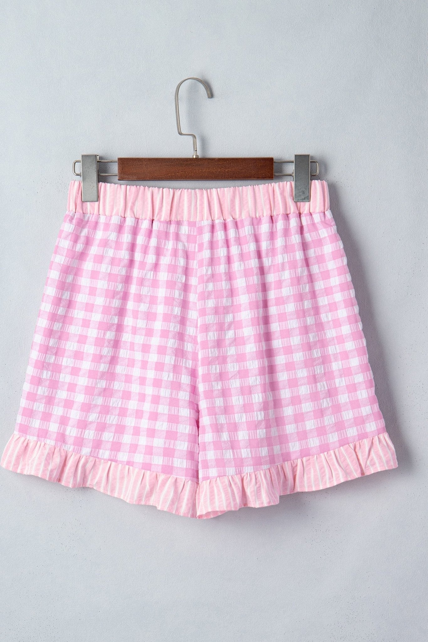 Gingham Ruffle Stripe Patchwork Lace Tie Shorts - Rooted & Reckless Co.