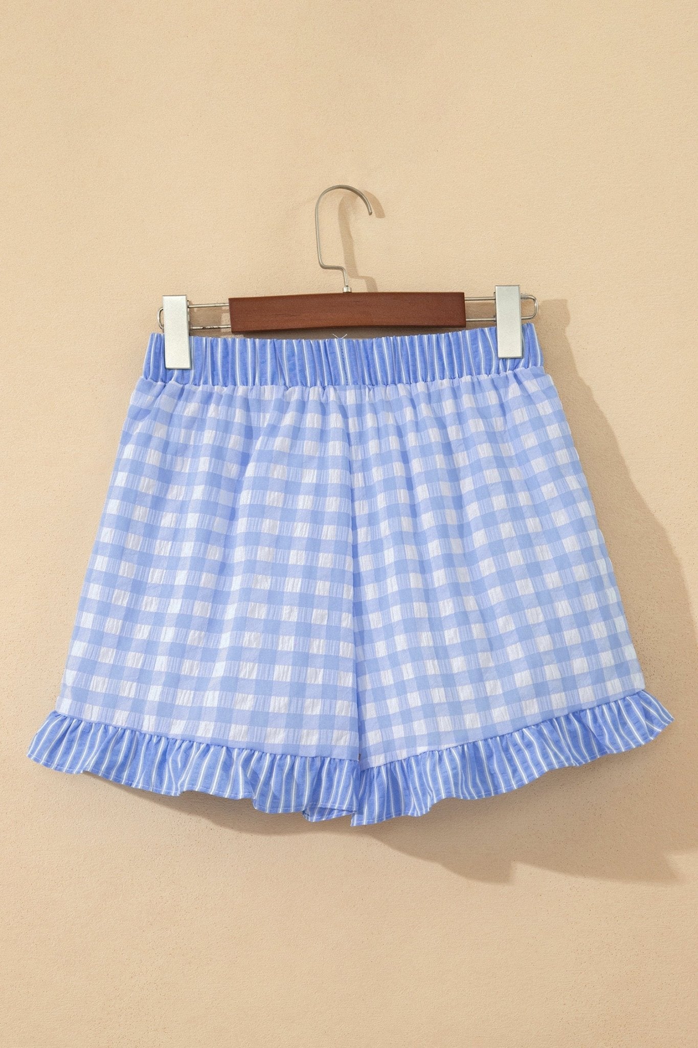 Gingham Ruffle Stripe Patchwork Lace Tie Shorts - Rooted & Reckless Co.