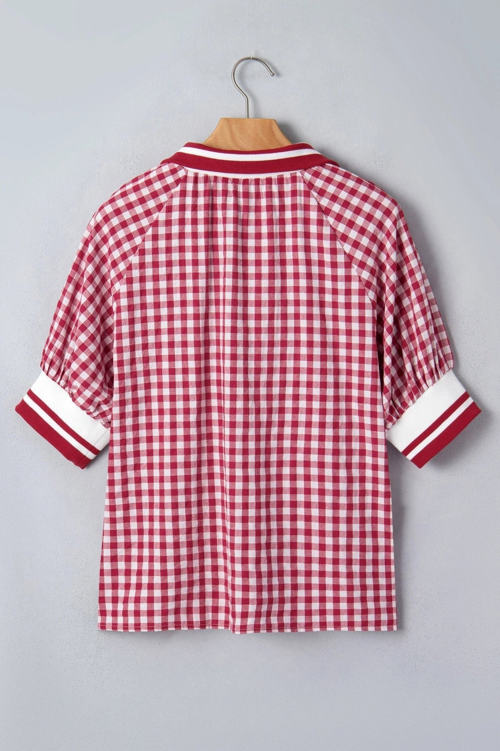 Gingham Stripe Patchwork Half Zip Collared Blouse - Rooted & Reckless Co.