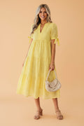 Gingham Textured Bow Tie Tiered Midi Dress - Rooted & Reckless Co.