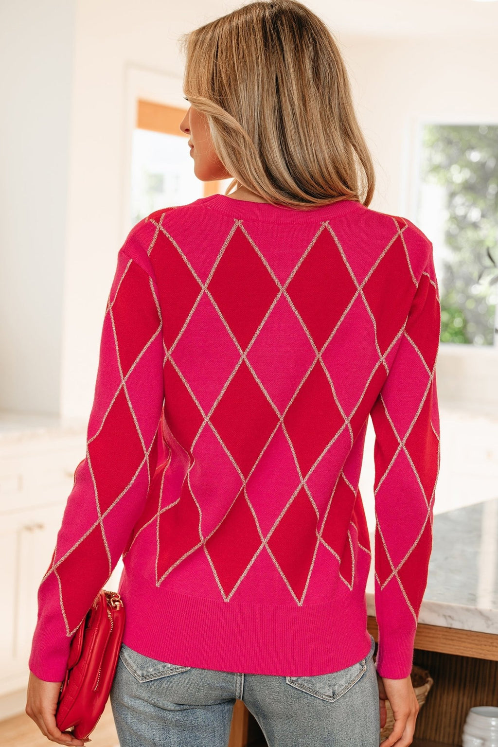 Glitter Rhombus Geometric Knit Crewneck Sweater - Rooted & Reckless Co.