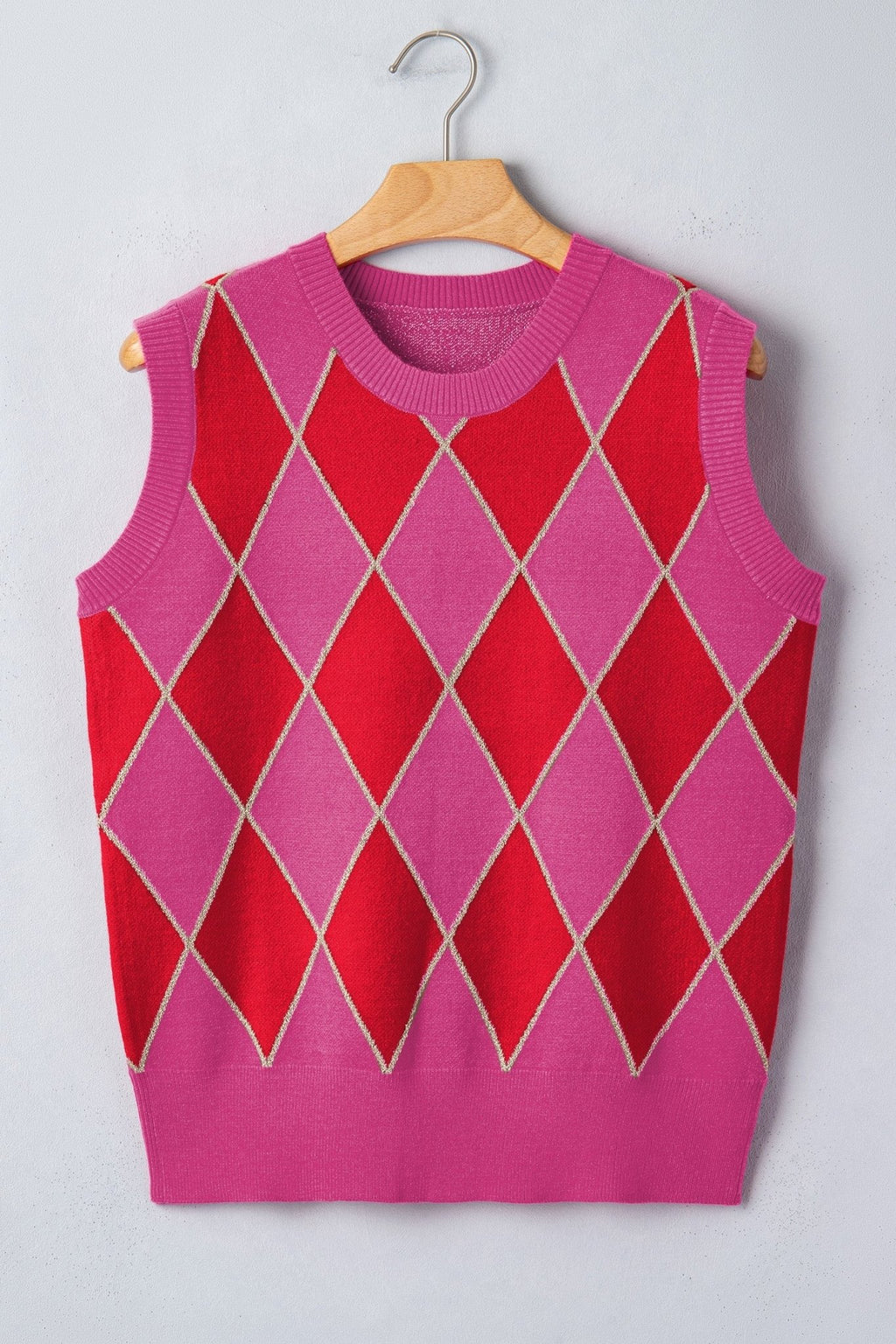 Glitter Trim Rhombus Pattern Knit Sweater Top - Rooted & Reckless Co.
