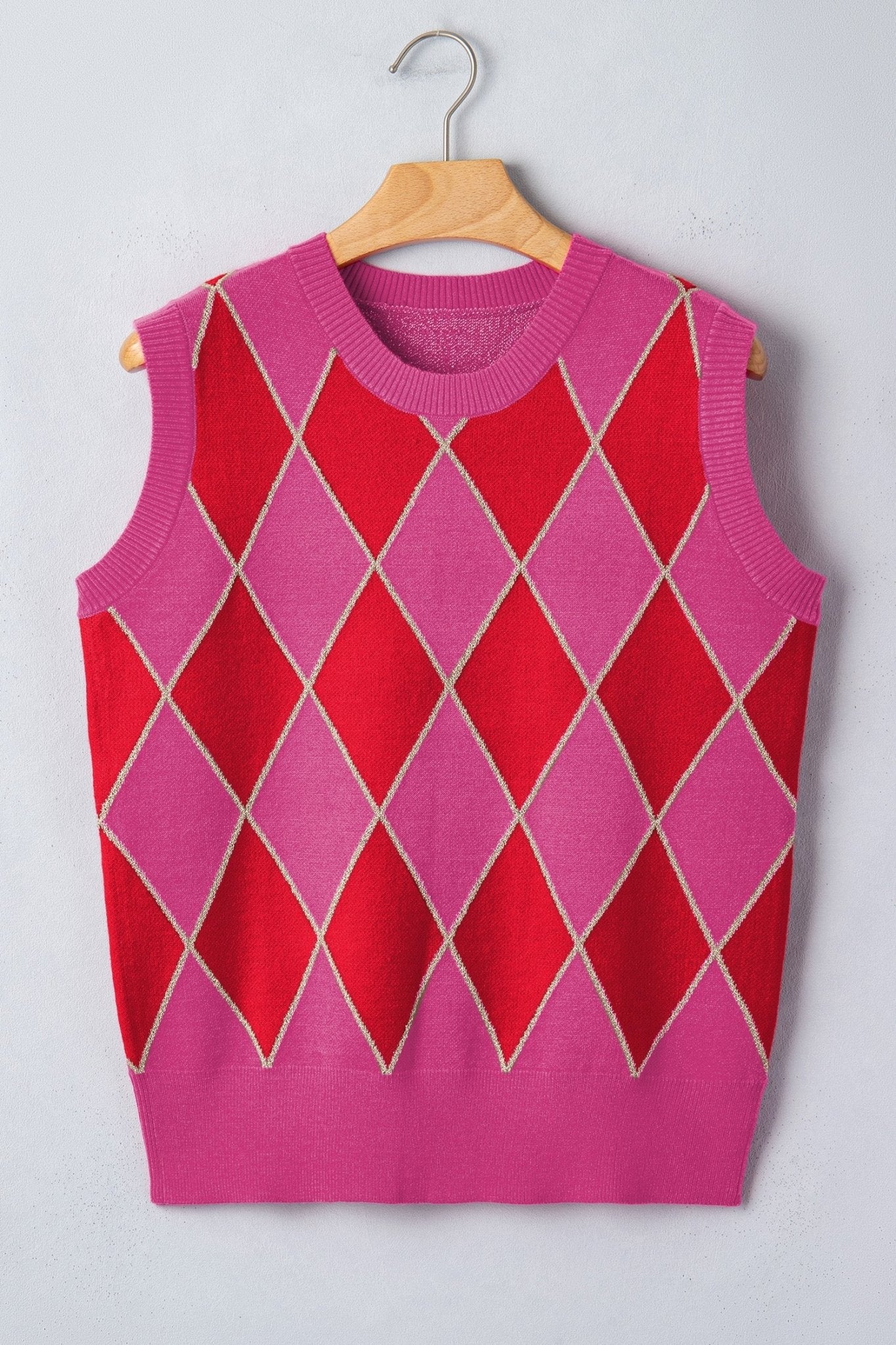 Glitter Trim Rhombus Pattern Knit Sweater Top - Rooted & Reckless Co.