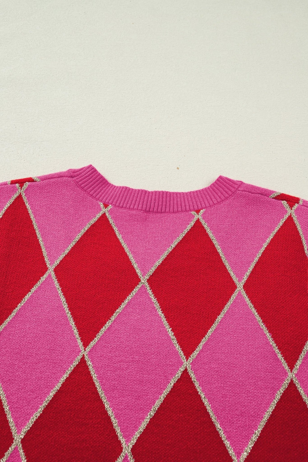 Glitter Trim Rhombus Pattern Knit Sweater Top - Rooted & Reckless Co.