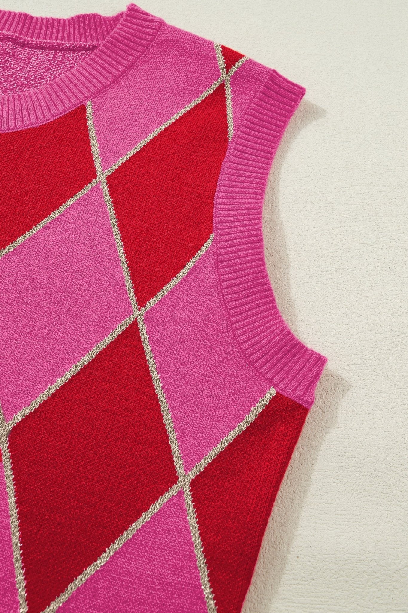 Glitter Trim Rhombus Pattern Knit Sweater Top - Rooted & Reckless Co.