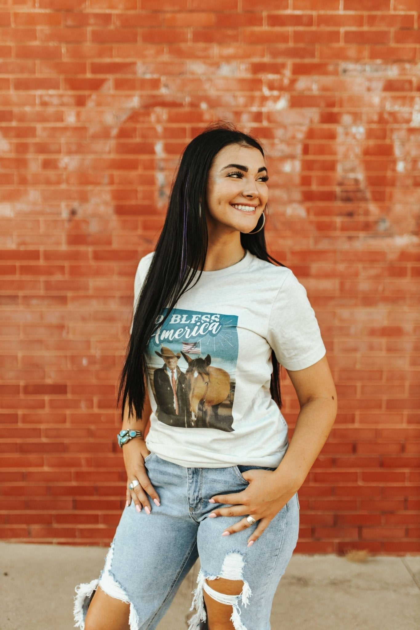 God Bless America Cowboy Trump Graphic Tee - Rooted & Reckless Co.