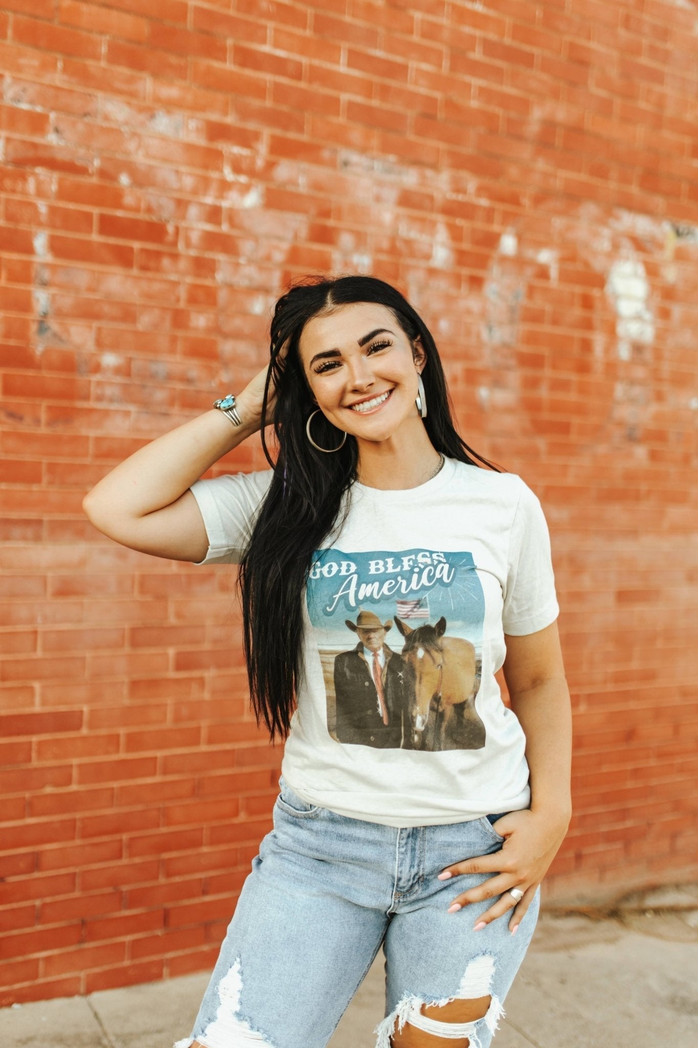 God Bless America Cowboy Trump Graphic Tee - Rooted & Reckless Co.