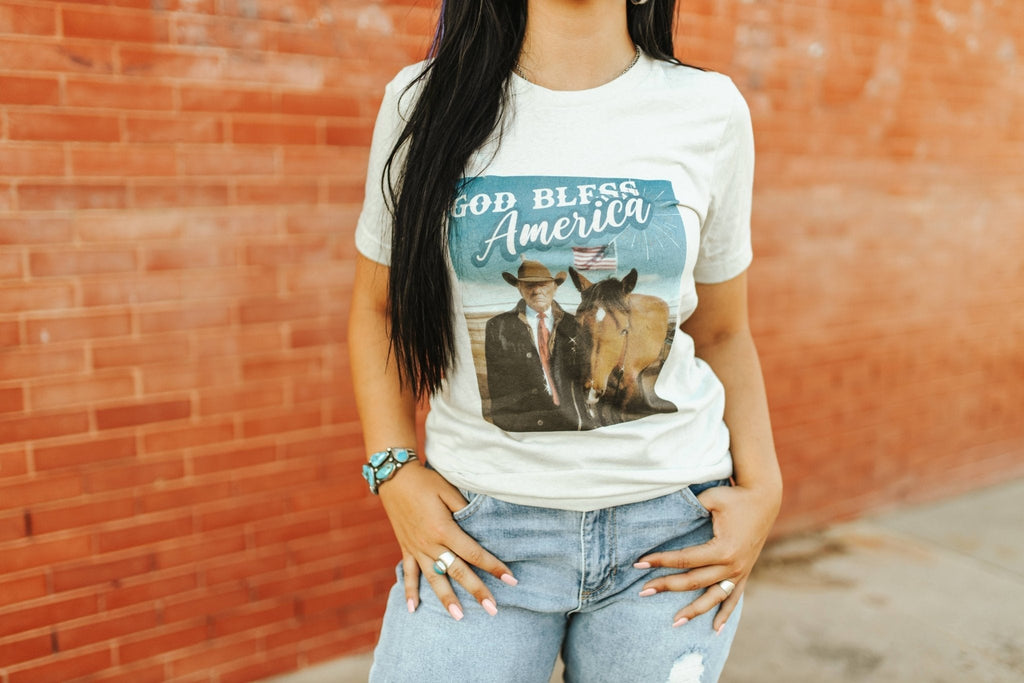 God Bless America Cowboy Trump Graphic Tee - Rooted & Reckless Co.