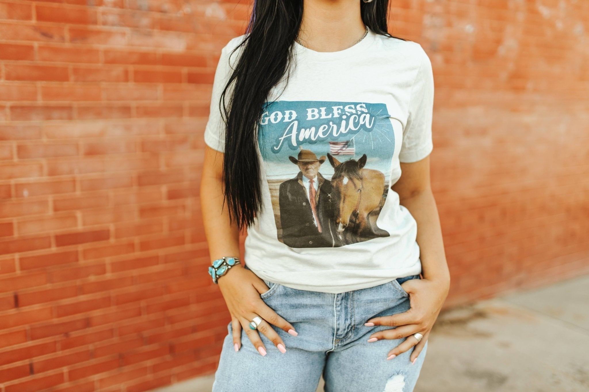 God Bless America Cowboy Trump Graphic Tee - Rooted & Reckless Co.