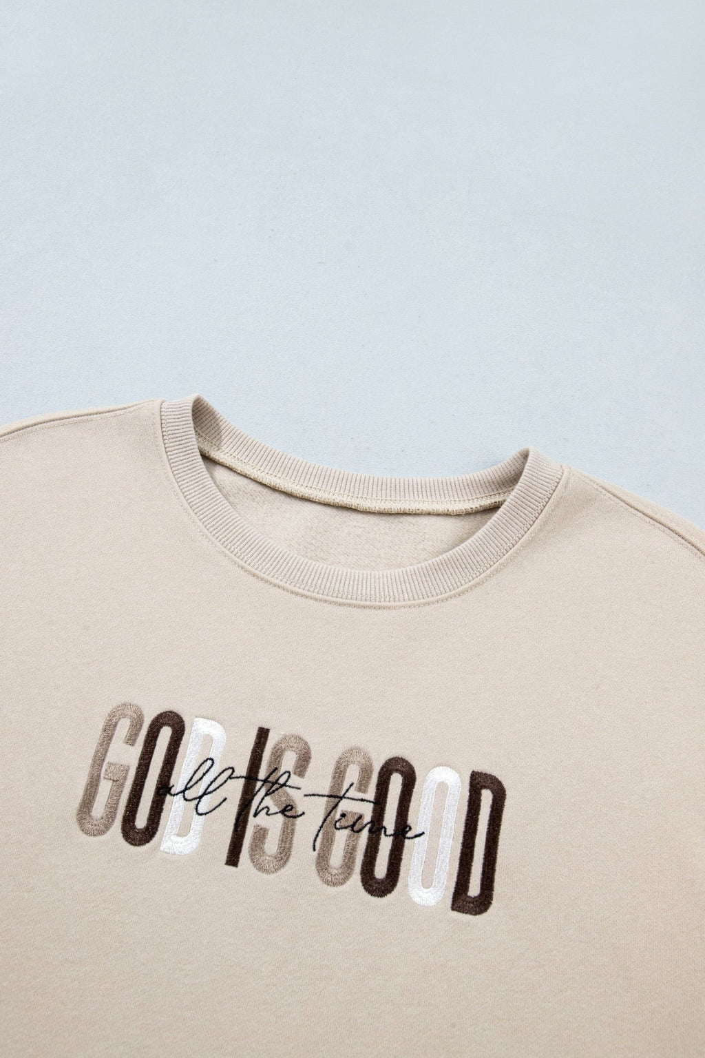 God Is Good Embroidered Drop Shoulder Crewneck Sweatshirt - Rooted & Reckless Co.