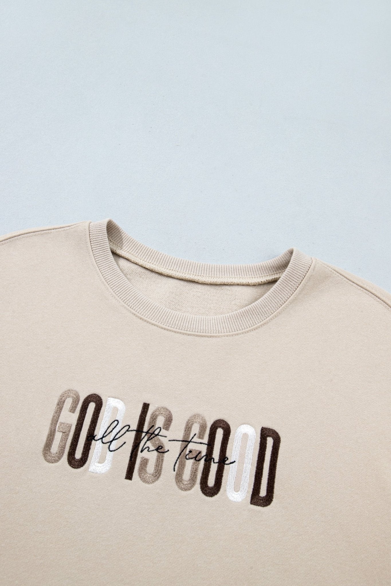 God Is Good Embroidered Drop Shoulder Crewneck Sweatshirt - Rooted & Reckless Co.