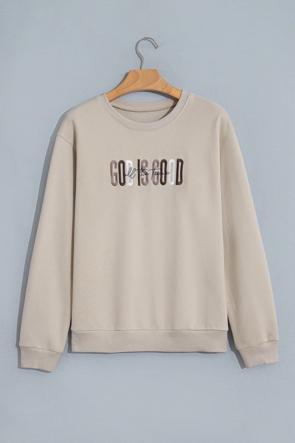 God Is Good Embroidered Drop Shoulder Crewneck Sweatshirt - Rooted & Reckless Co.