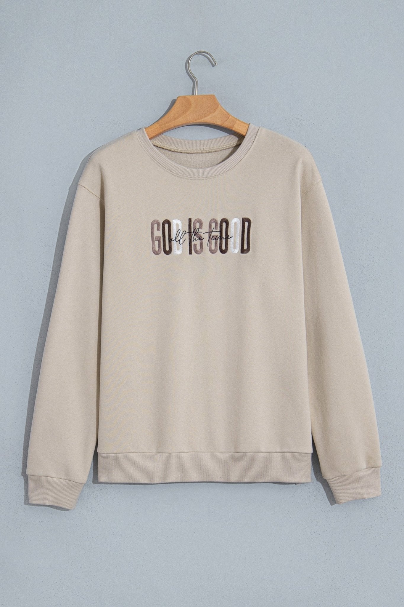 God Is Good Embroidered Drop Shoulder Crewneck Sweatshirt - Rooted & Reckless Co.