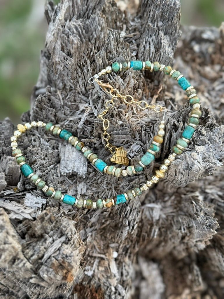 Gold Desert Turquoise Beaded Necklace - Rooted & Reckless Co.
