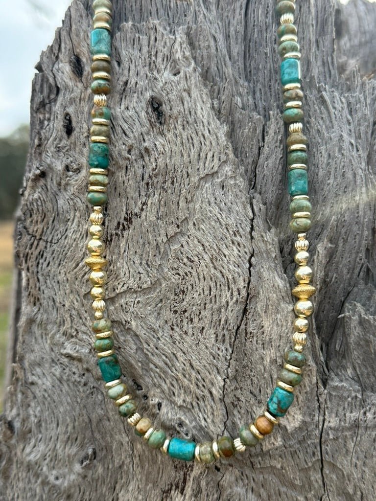Gold Desert Turquoise Beaded Necklace - Rooted & Reckless Co.
