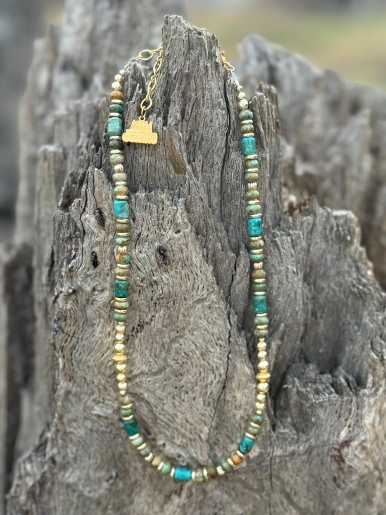 Gold Desert Turquoise Beaded Necklace - Rooted & Reckless Co.