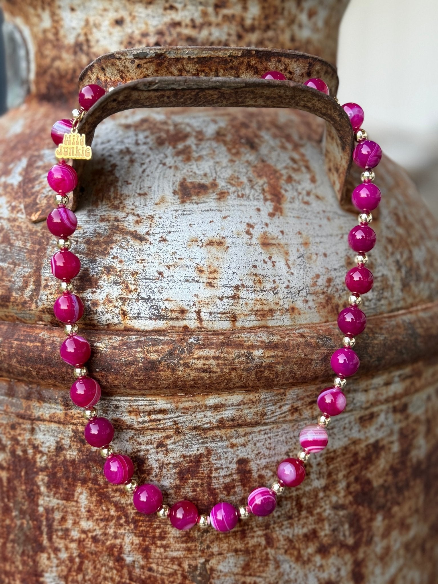 Gold Wild Rose Agate Beaded Necklace - Rooted & Reckless Co.
