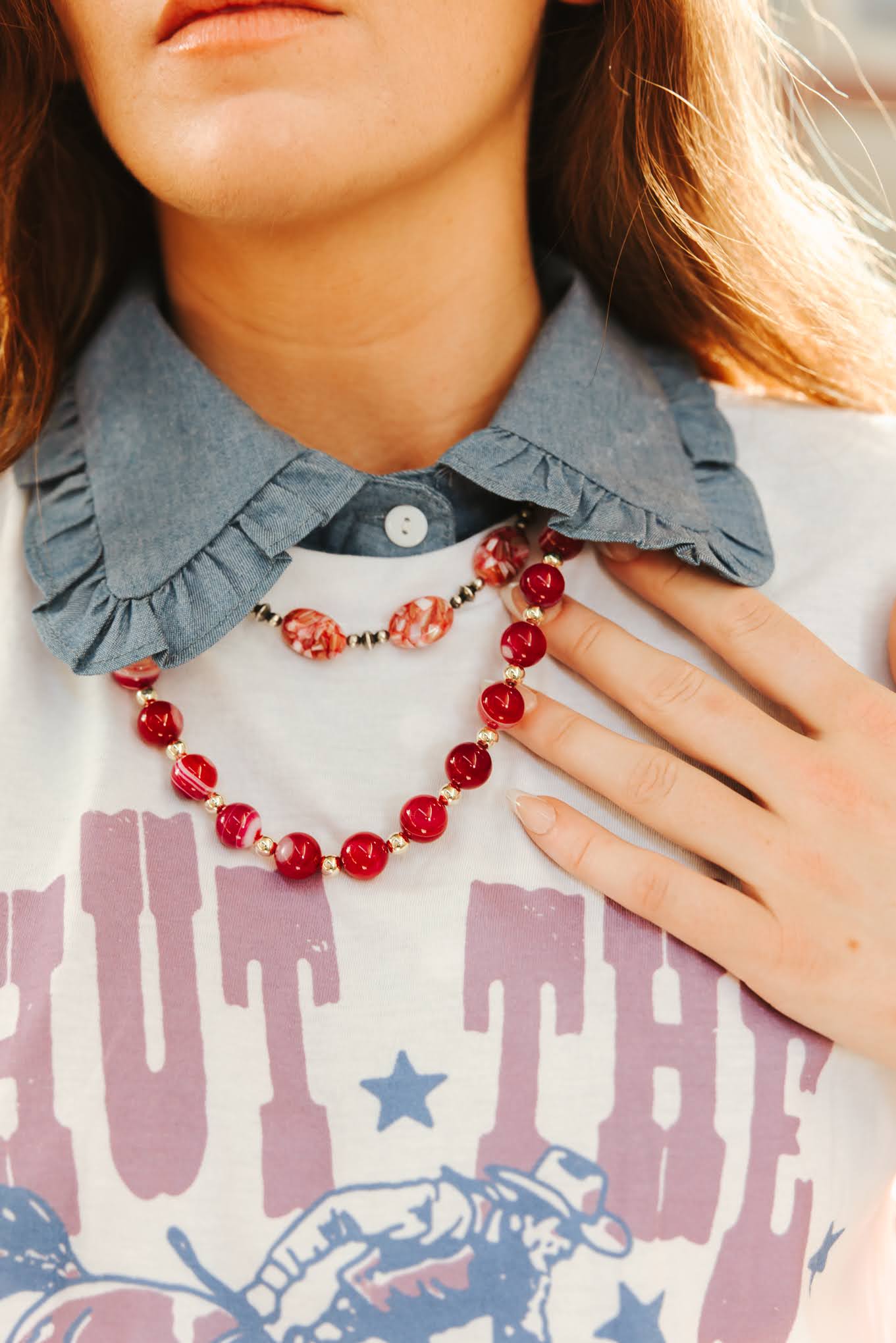 Gold Wild Rose Agate Beaded Necklace - Rooted & Reckless Co.