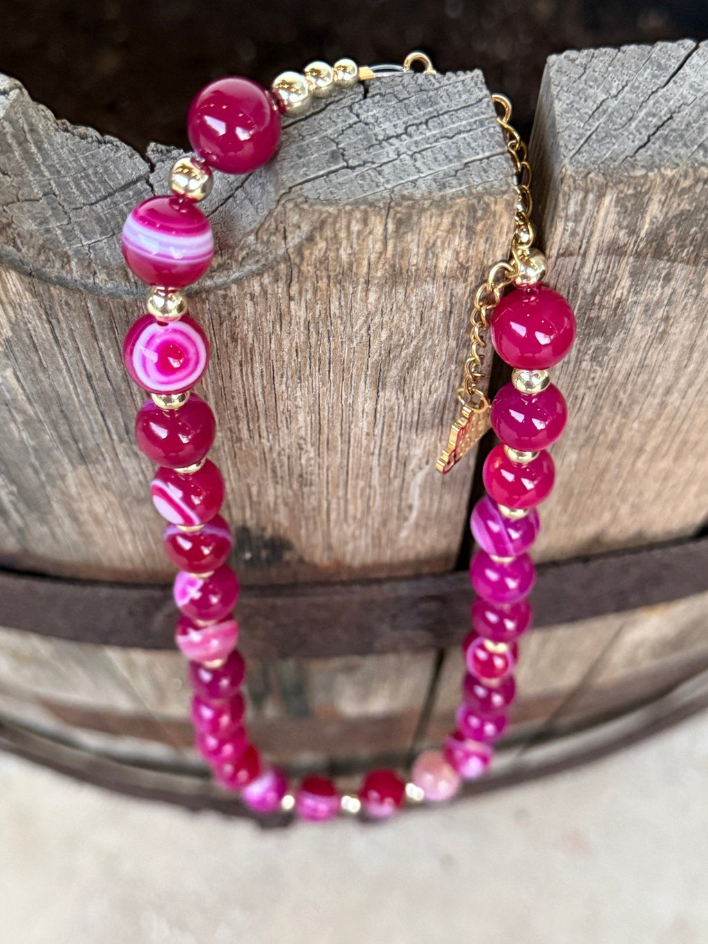 Gold Wild Rose Agate Beaded Necklace - Rooted & Reckless Co.