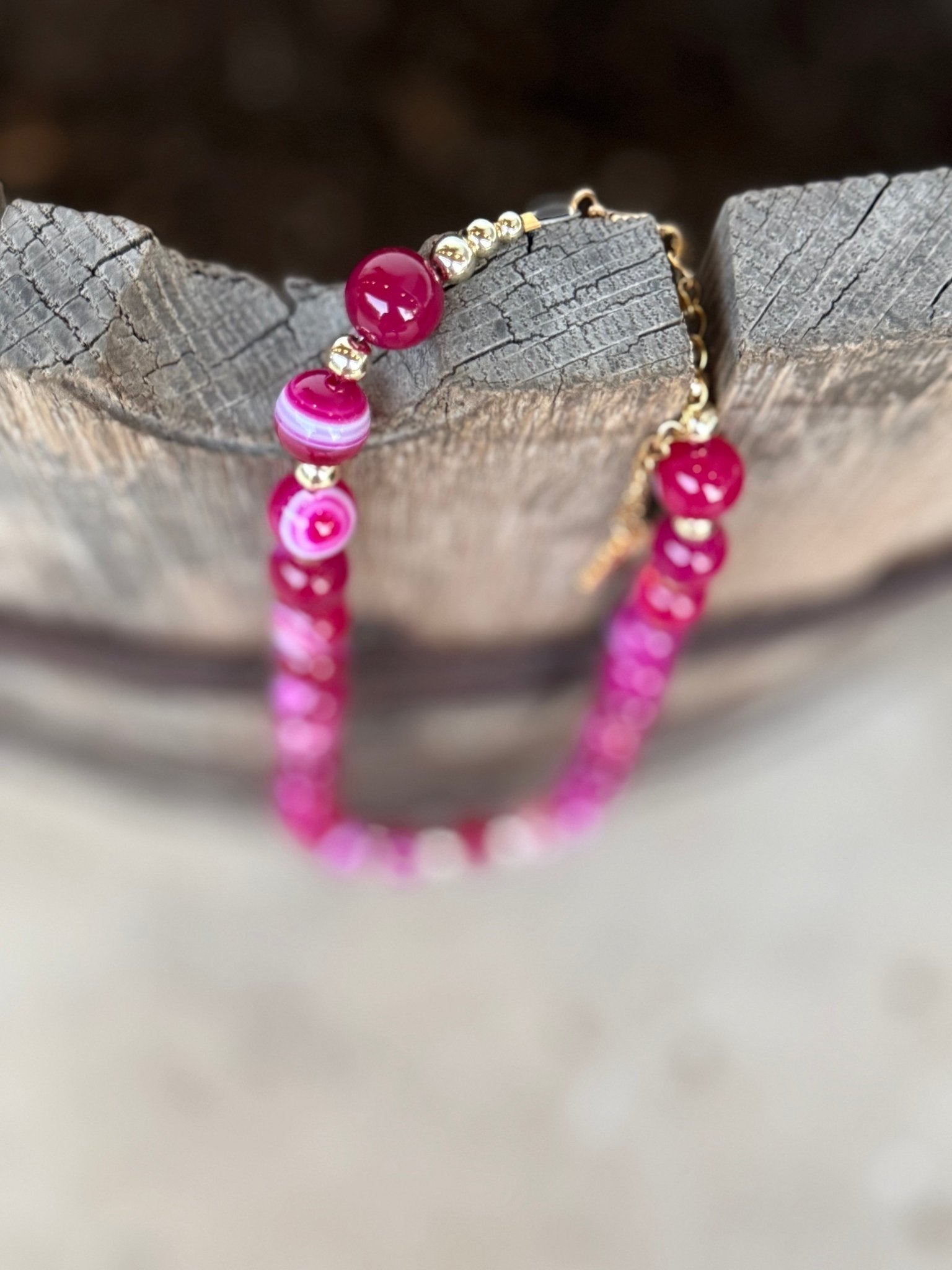 Gold Wild Rose Agate Beaded Necklace - Rooted & Reckless Co.