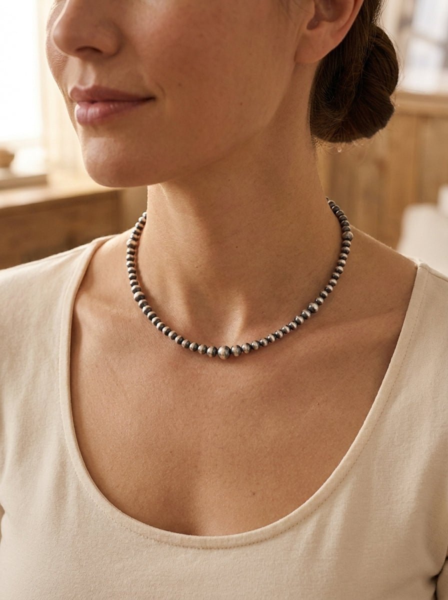 Graduated Sterling Pearl Choker — 15 inch (4-5-6-8mm Oxidized) - Rooted & Reckless Co.