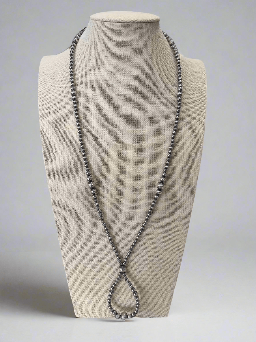 Graduated Sterling Pearl Hoop Necklace — 23 inch (4-5-6-8mm) - Rooted & Reckless Co.