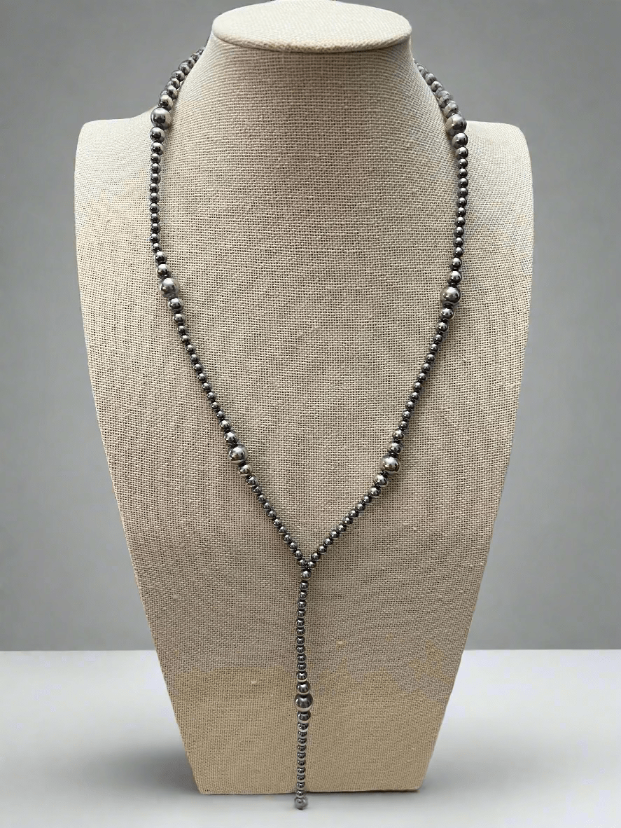 Graduated Sterling Pearl Lariat Necklace — 18 inch (with 4 inch drop, 4-5-6-8mm graduated) - Rooted & Reckless Co.