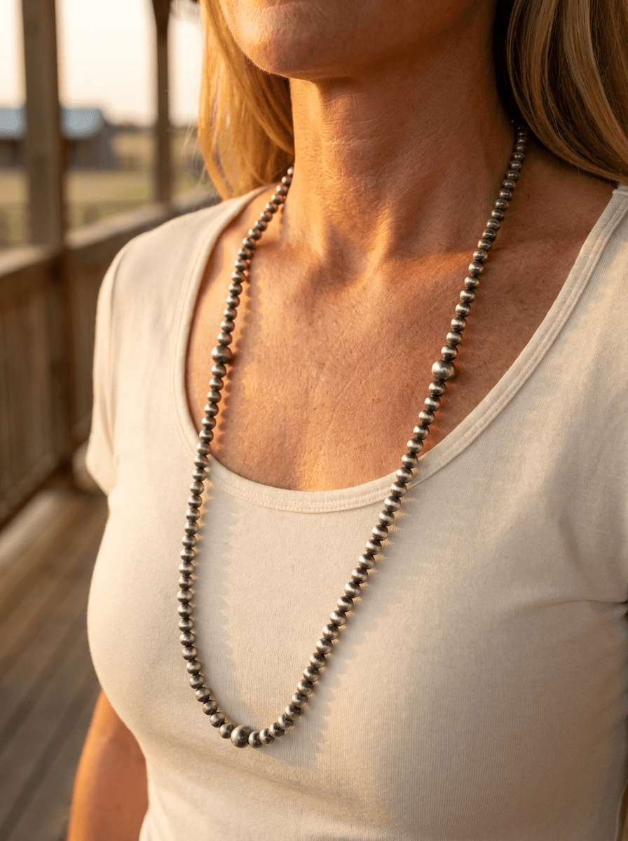 Graduated Sterling Pearl Necklace — 28 inch (Made in USA, 4-5-6-8mm) - Rooted & Reckless Co.
