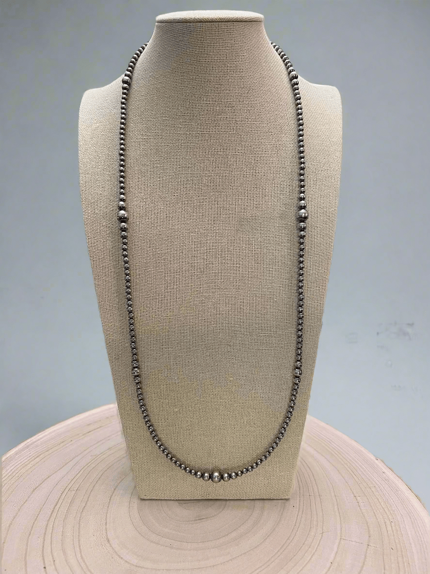 Graduated Sterling Pearl Necklace — 28 inch (Made in USA, 4-5-6-8mm) - Rooted & Reckless Co.