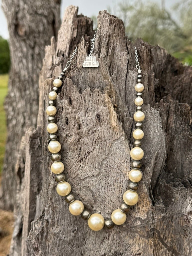 Graduated White Pearl and Sterling Silver Beaded Necklace - Rooted & Reckless Co.