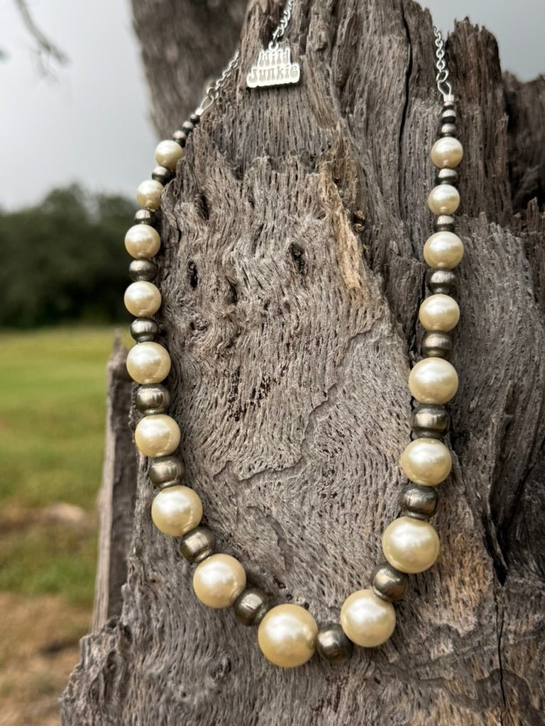 Graduated White Pearl and Sterling Silver Beaded Necklace - Rooted & Reckless Co.