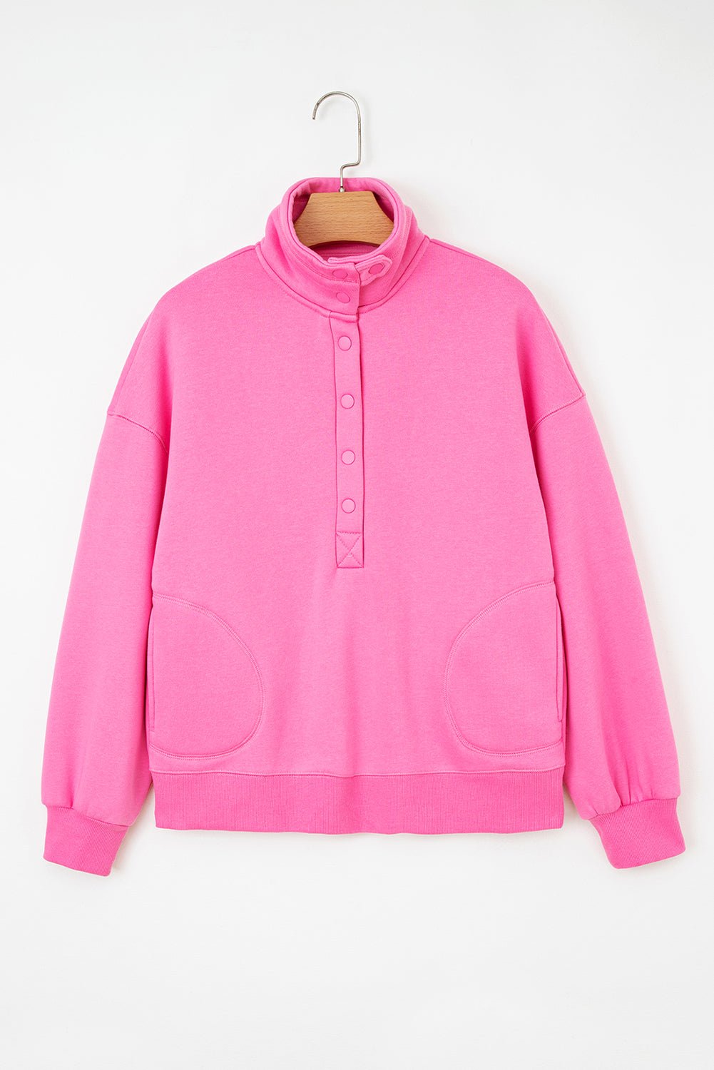 Half Button Stand Neck Drop Shoulder Sweatshirt - Rooted & Reckless Co.