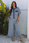 Half Placket Chest Pockets Wide Leg Jumpsuit - Rooted & Reckless Co.