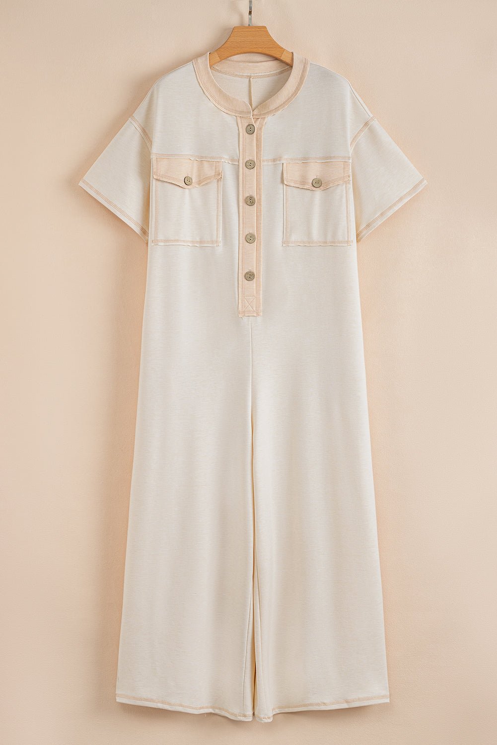 Half Placket Chest Pockets Wide Leg Jumpsuit - Rooted & Reckless Co.