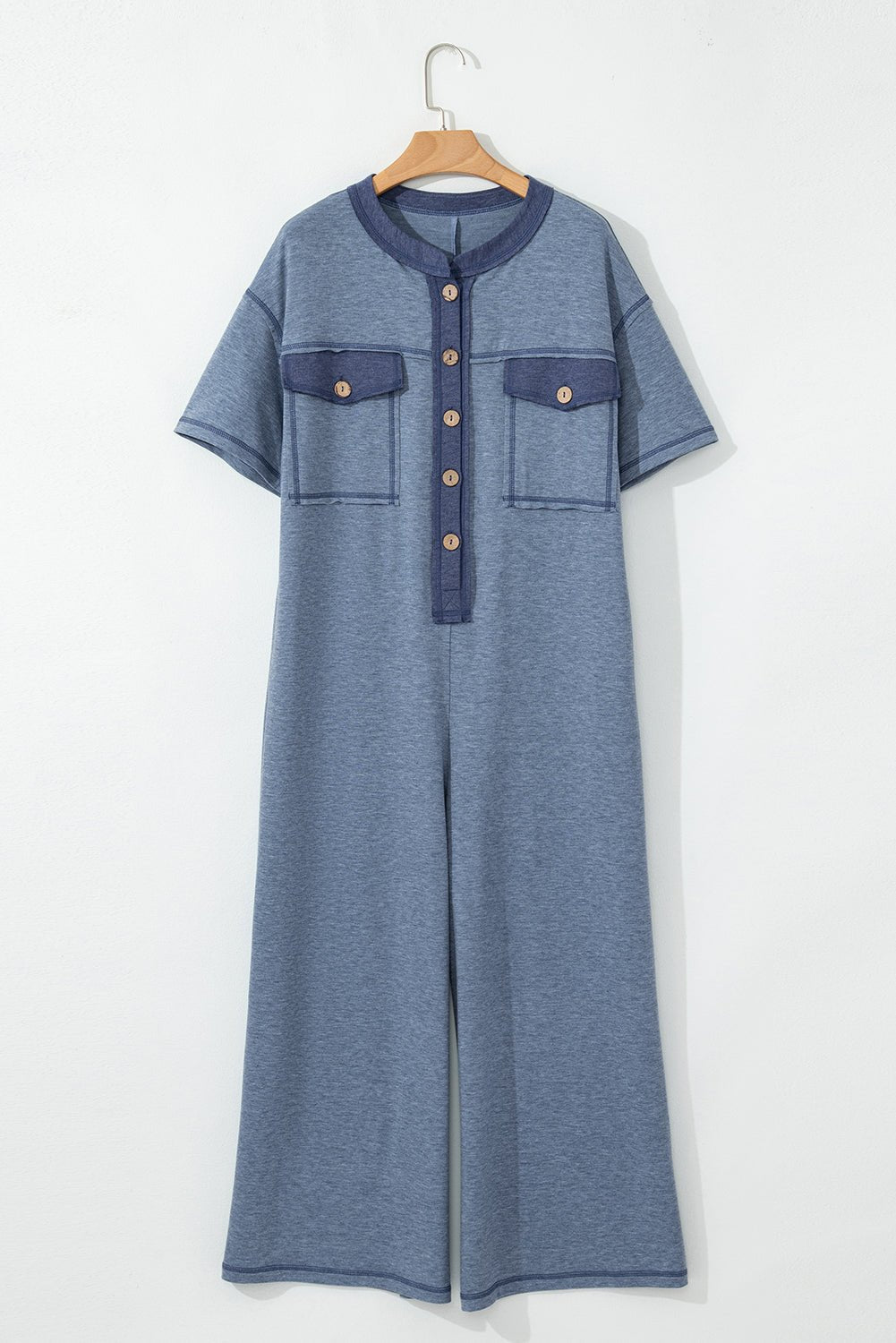 Half Placket Chest Pockets Wide Leg Jumpsuit - Rooted & Reckless Co.
