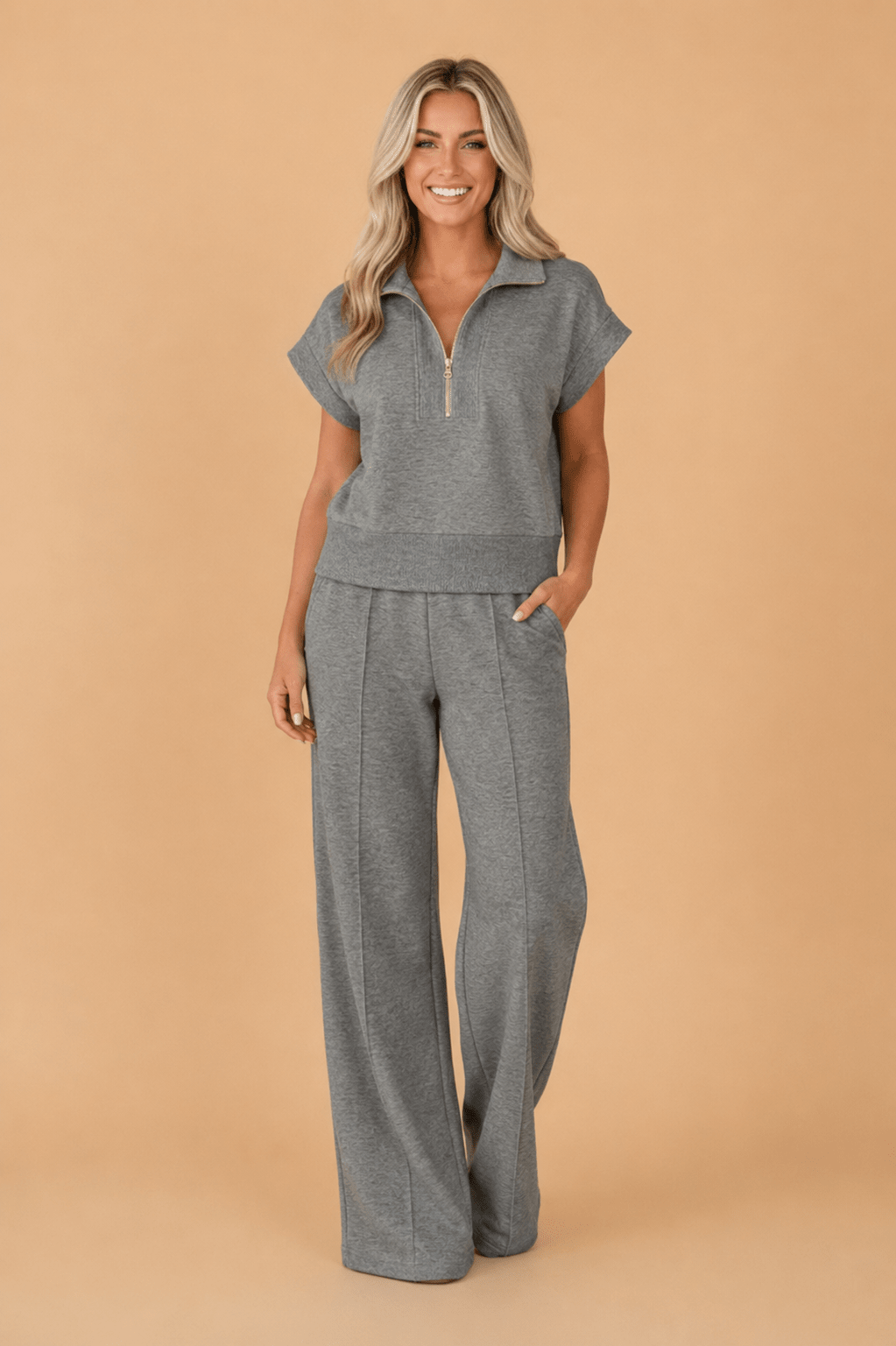 Half Zip Polo Tee & High Waist Pant Set - Rooted & Reckless Co.