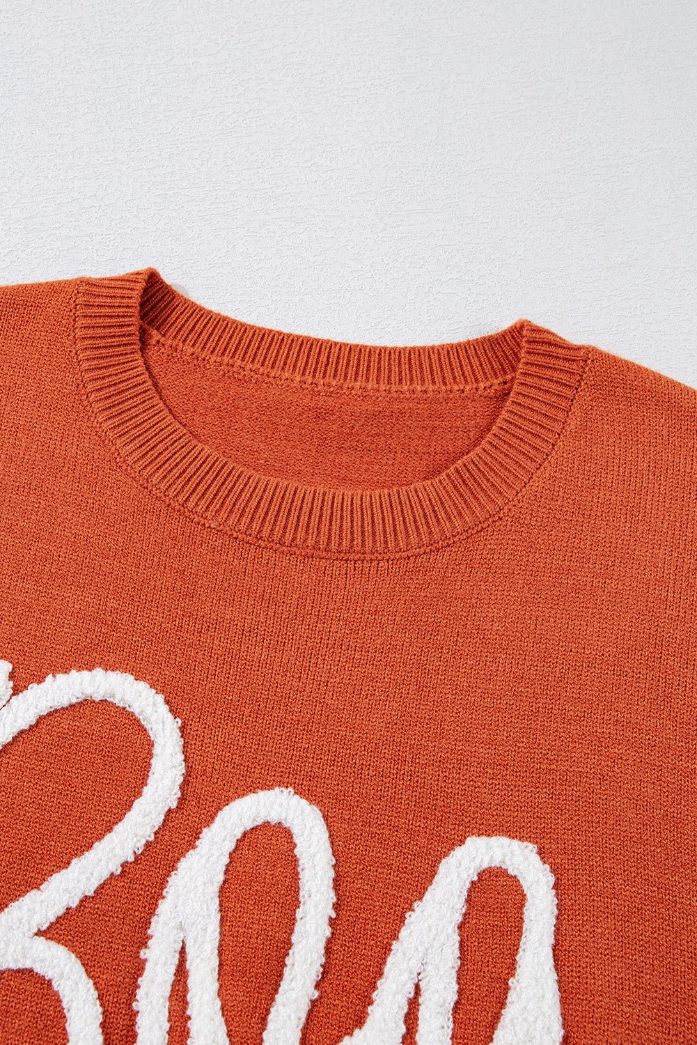 Halloween Boo Drop Shoulder Ribbed Trim Sweater - Rooted & Reckless Co.