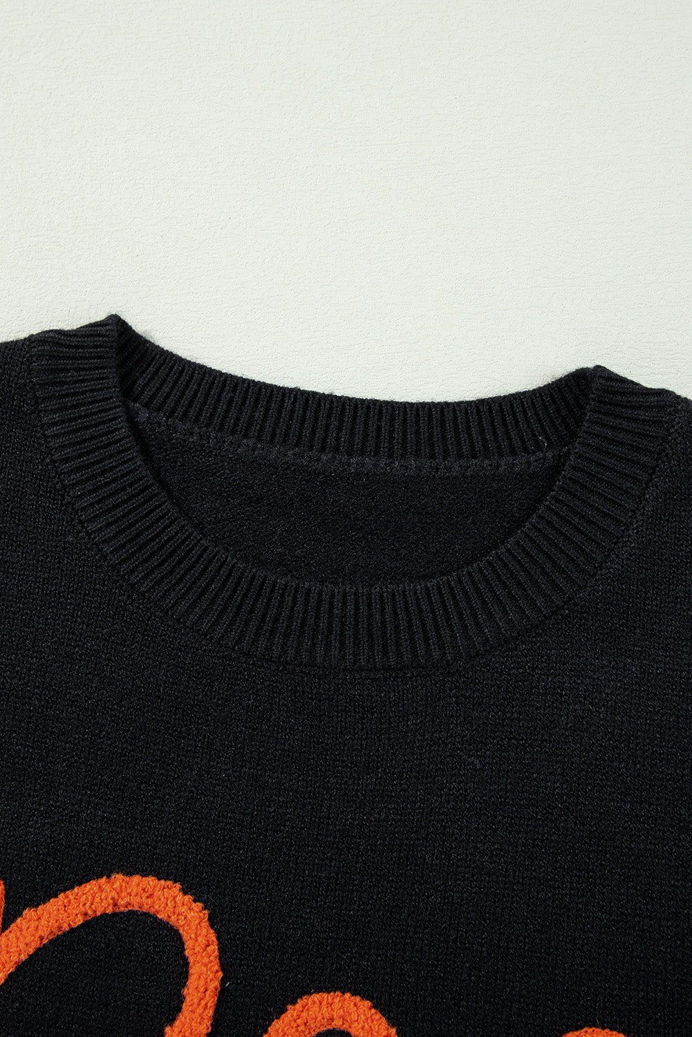 Halloween Boo Drop Shoulder Ribbed Trim Sweater - Rooted & Reckless Co.