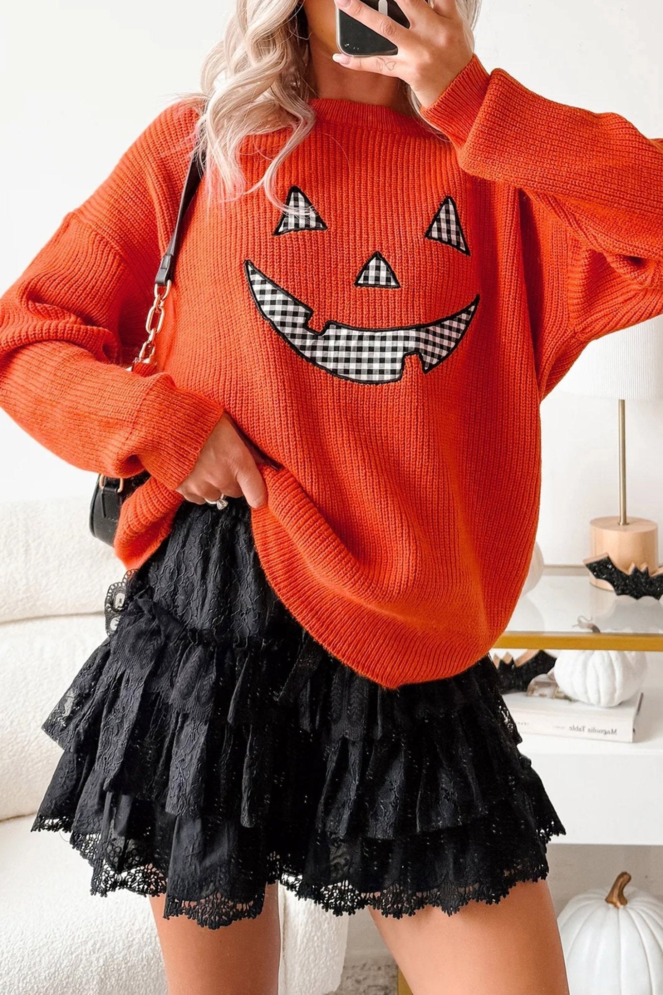 Halloween Drop Shoulder Long Sleeve Round Neck Sweater - Rooted & Reckless Co.