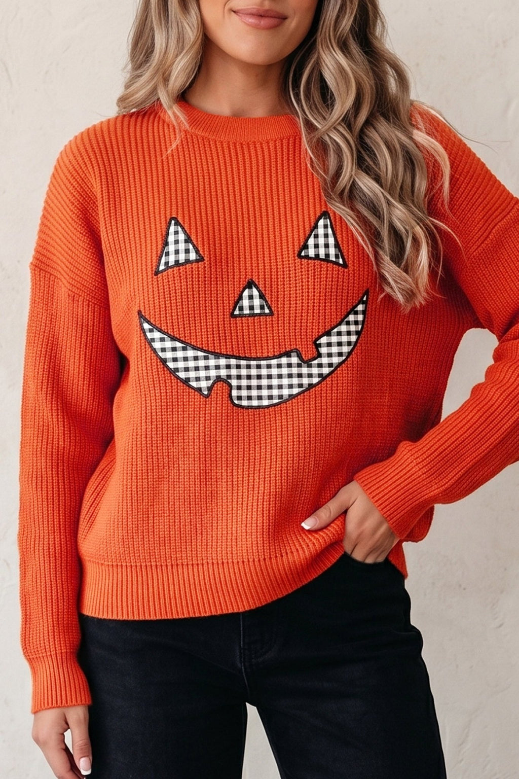 Halloween Drop Shoulder Long Sleeve Round Neck Sweater - Rooted & Reckless Co.