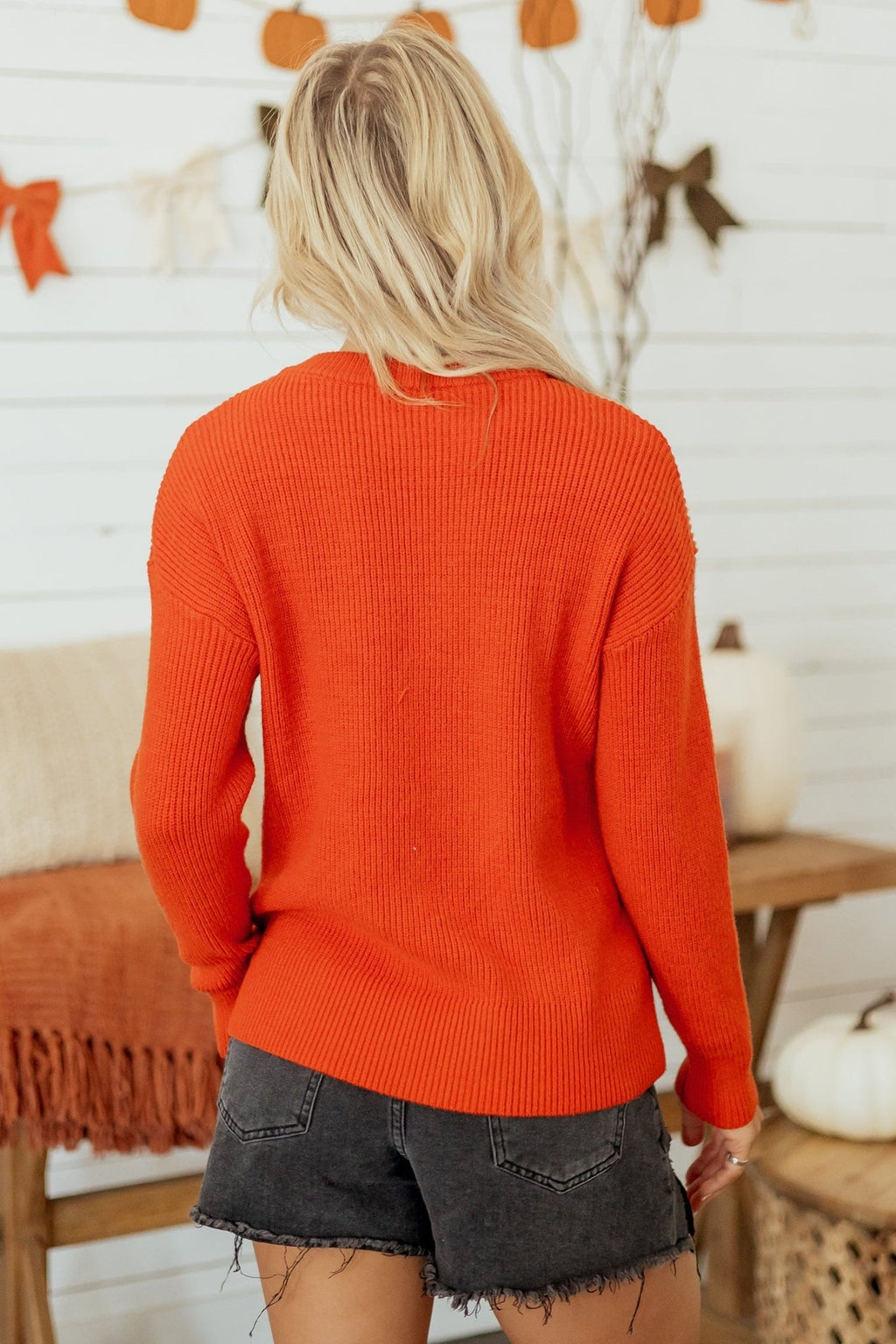 Halloween Drop Shoulder Long Sleeve Round Neck Sweater - Rooted & Reckless Co.