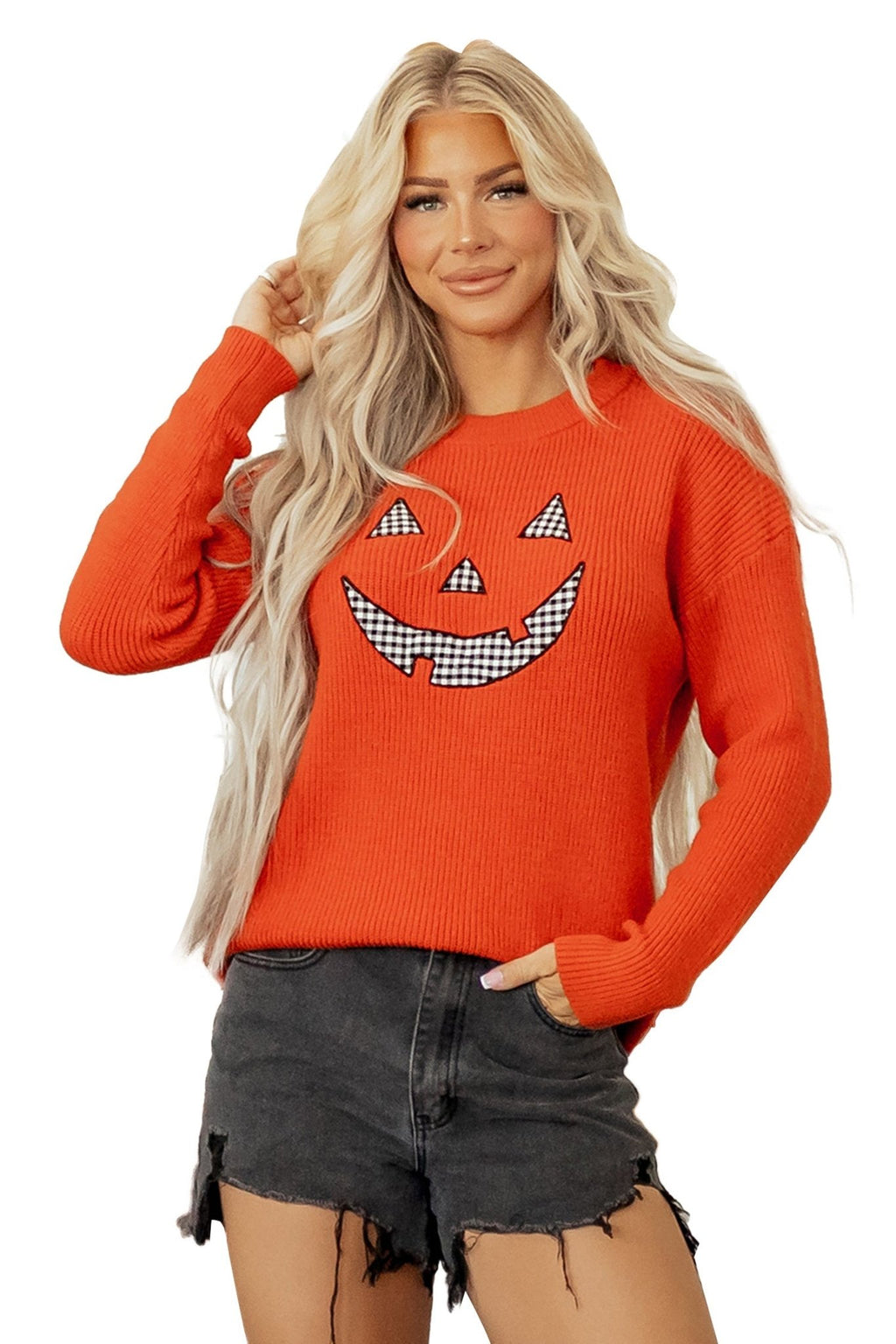 Halloween Drop Shoulder Long Sleeve Round Neck Sweater - Rooted & Reckless Co.