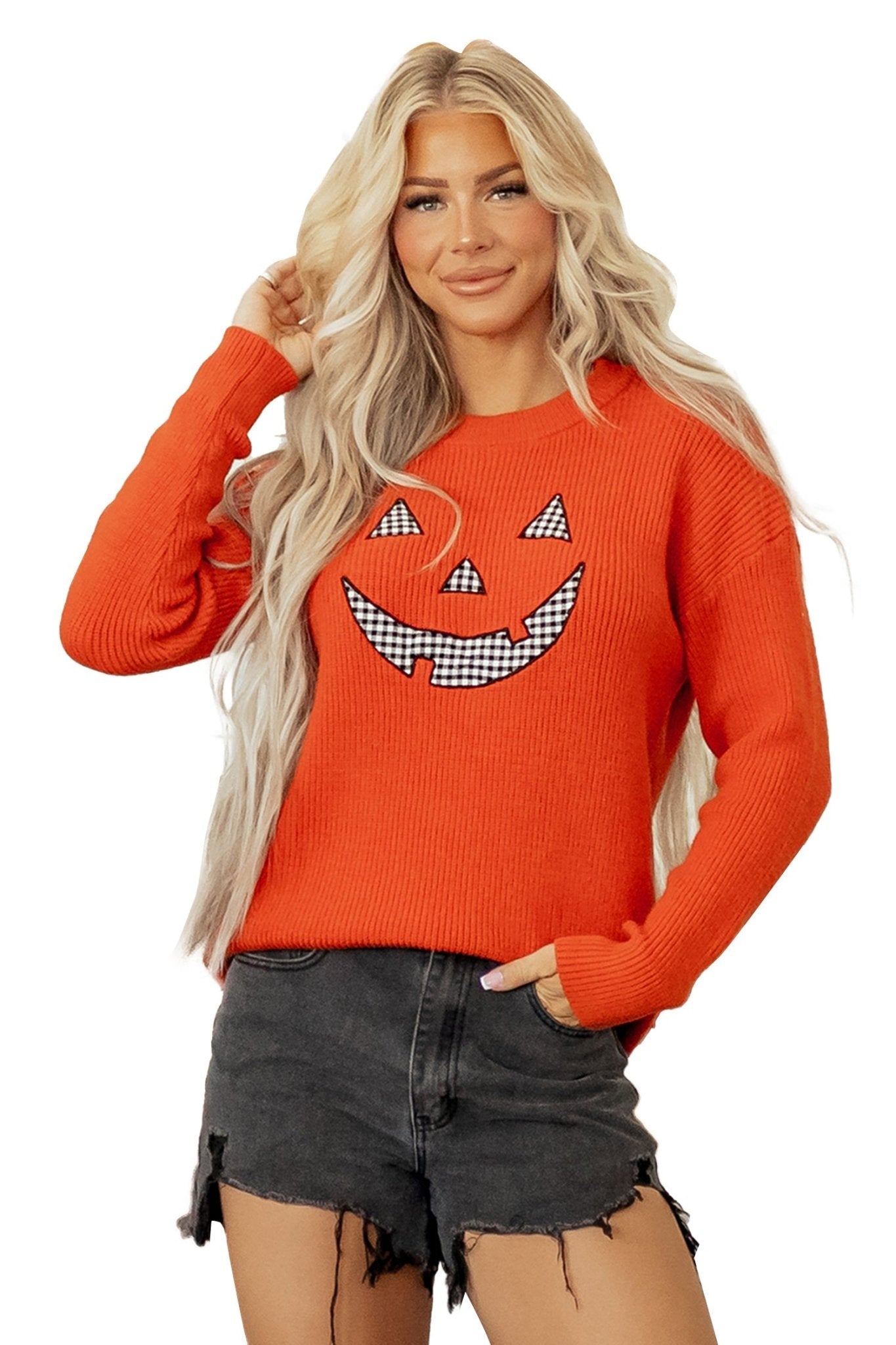 Halloween Drop Shoulder Long Sleeve Round Neck Sweater - Rooted & Reckless Co.