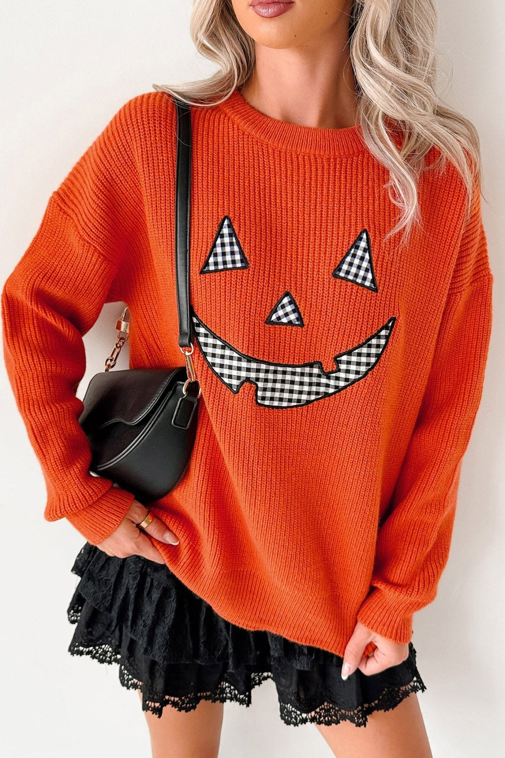 Halloween Drop Shoulder Long Sleeve Round Neck Sweater - Rooted & Reckless Co.