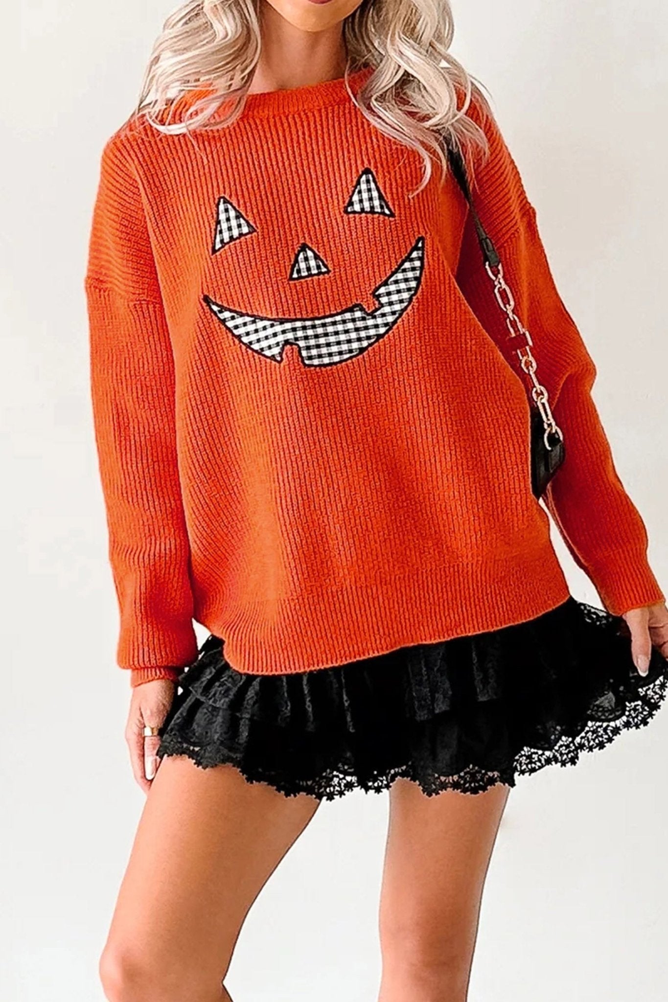 Halloween Drop Shoulder Long Sleeve Round Neck Sweater - Rooted & Reckless Co.