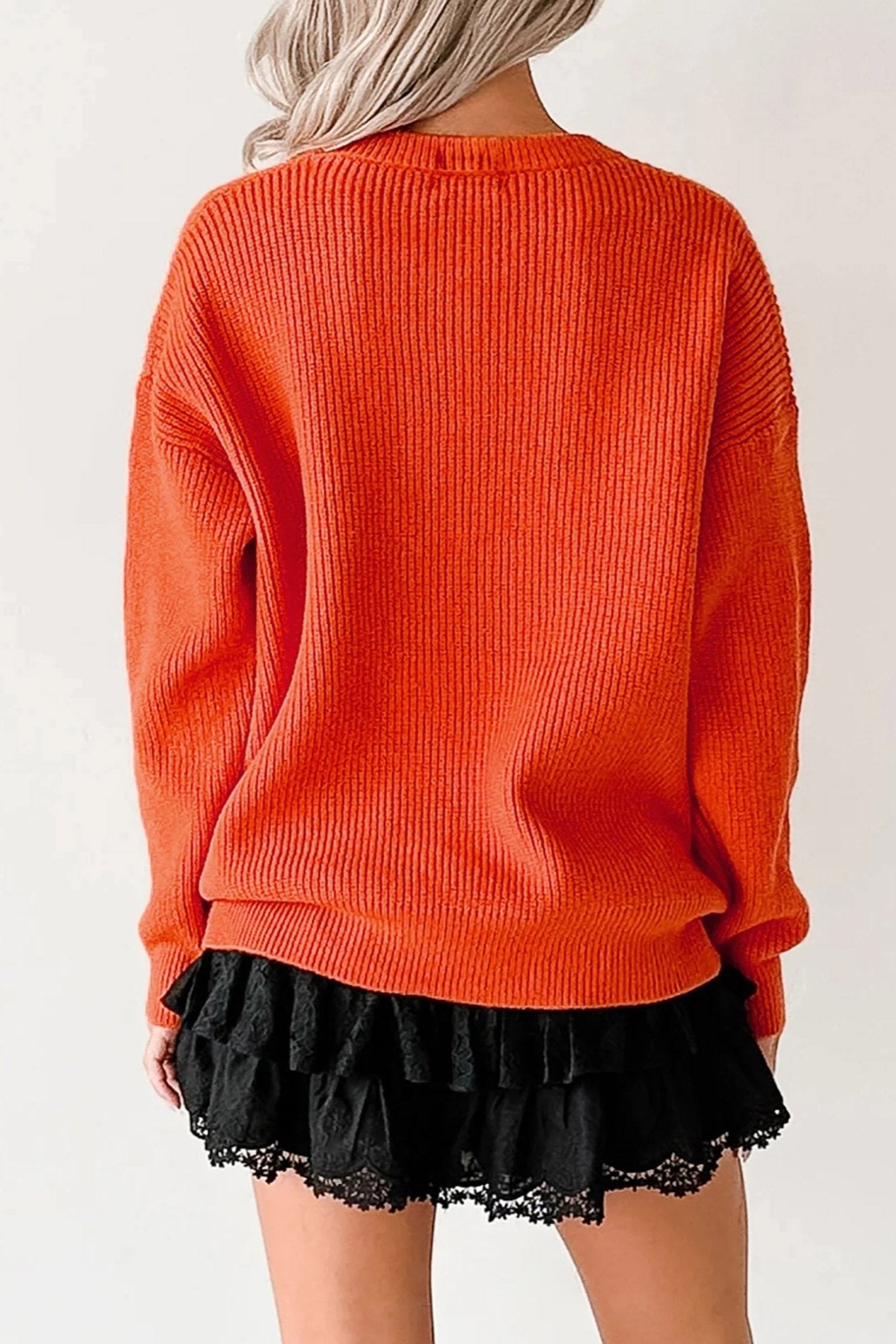 Halloween Drop Shoulder Long Sleeve Round Neck Sweater - Rooted & Reckless Co.