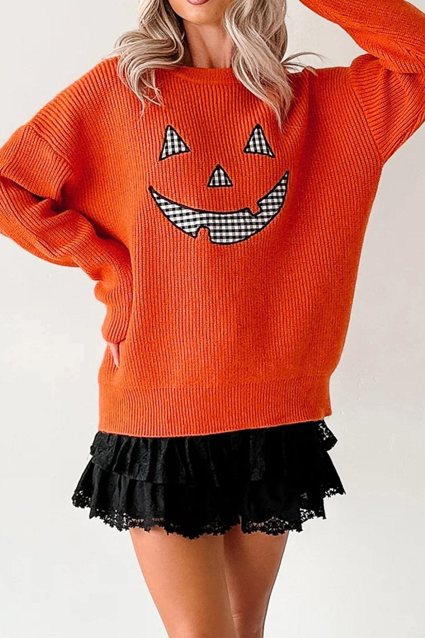 Halloween Drop Shoulder Long Sleeve Round Neck Sweater - Rooted & Reckless Co.